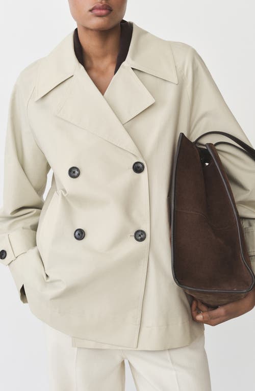 Shop Mango Short Double Breasted Trench Coat In Light/pastel Grey