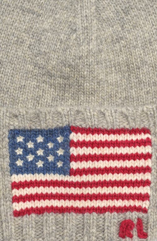 Polo Ralph Lauren Flag Wool Blend Beanie In Gray