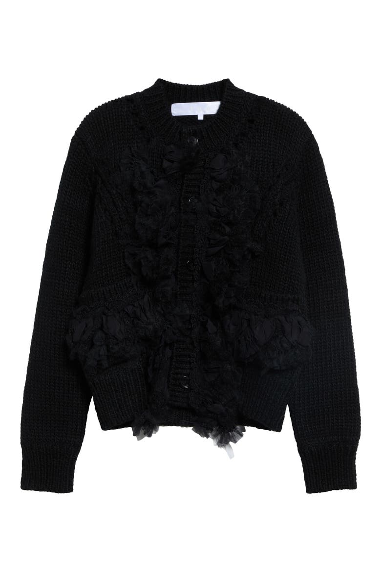 Ruffled Wool Blend Cardigan, Main, color, BLACK