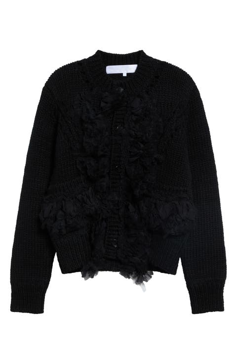 Ruffled Wool Blend Cardigan