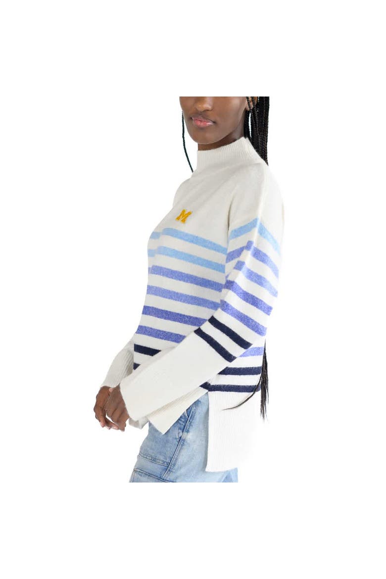 Women's Lusso  White Michigan Wolverines Simone Striple Mock Neck Oversized Pullover Sweater, Alternate, color, White