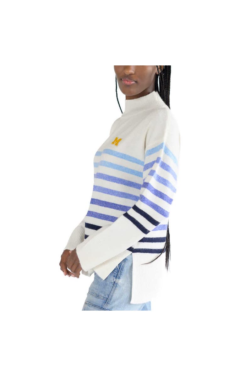 LUSSO Women's Lusso  White Michigan Wolverines Simone Striple Mock Neck Oversized Pullover Sweater, Alternate, color, White