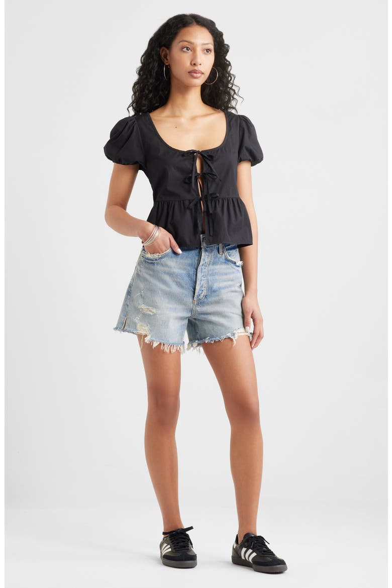 Tie Front Cotton Poplin Top, Alternate, color, BLACK