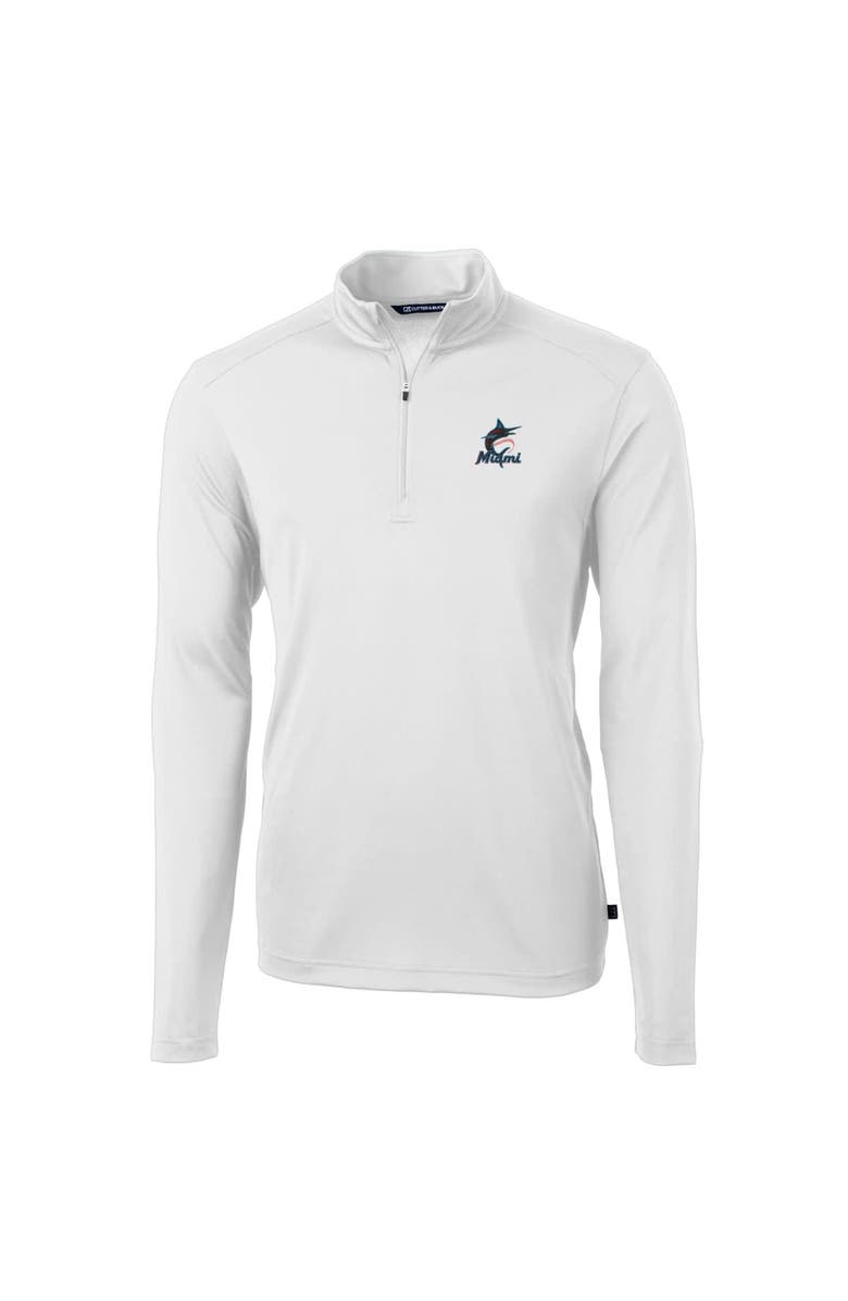 Cutter & Buck Men's Cutter & Buck White Miami Marlins Big & Tall Virtue Eco Pique Quarter-Zip Pullover Jacket, Main, color, 