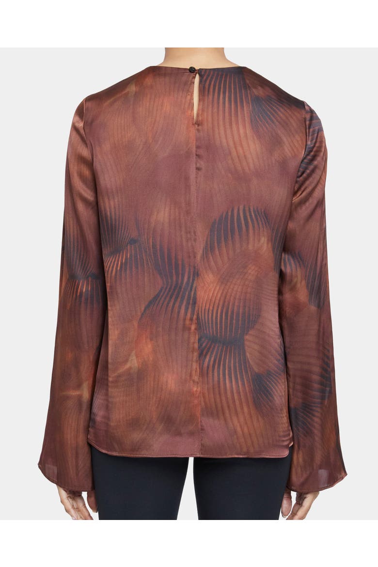 Noa Long Sleeve Keyhole Silk Blouse in Abstract Printed Silk Blend, Alternate, color, HICKORY BROWN