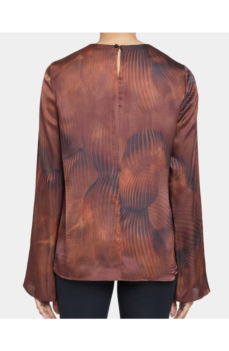 Santorelli Noa Long Sleeve Keyhole Silk Blouse in Abstract Printed Silk Blend, Alternate, color, Hickory Brown