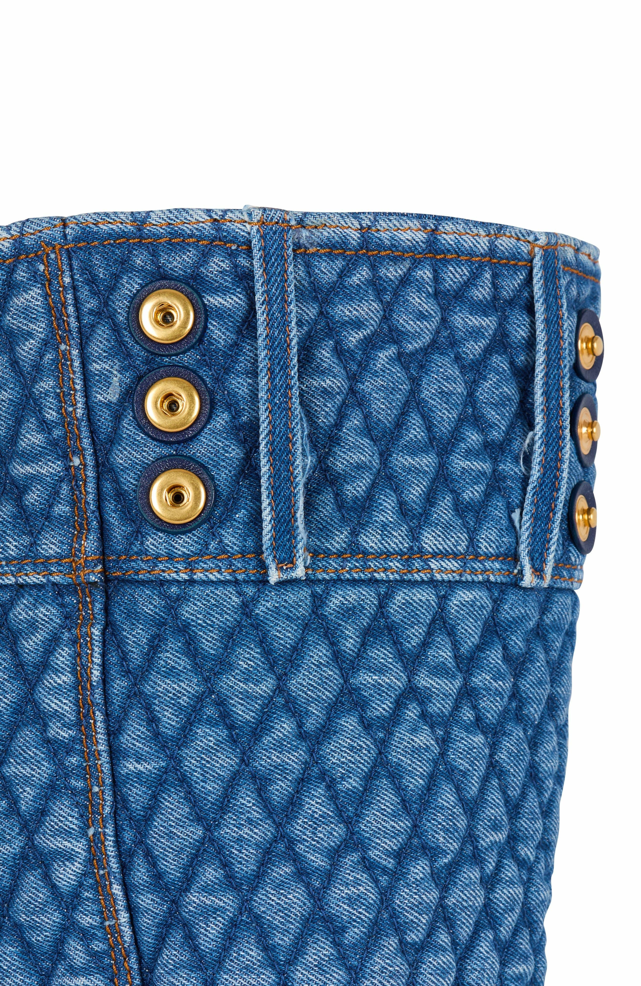 Balmain 1945 Soft Tote Bag In Diamond-Quilted Denim, Alternate, color, 
