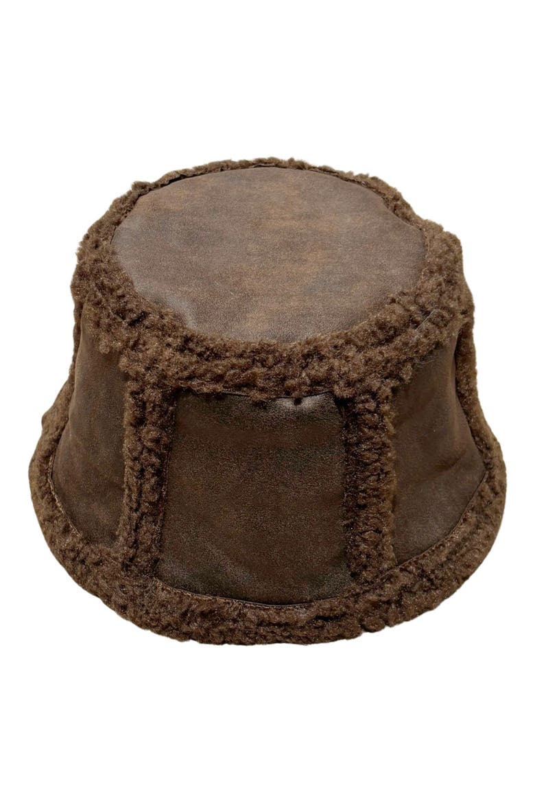 Faux Leather Faux Shearling Cloche, Main, color, BROWN