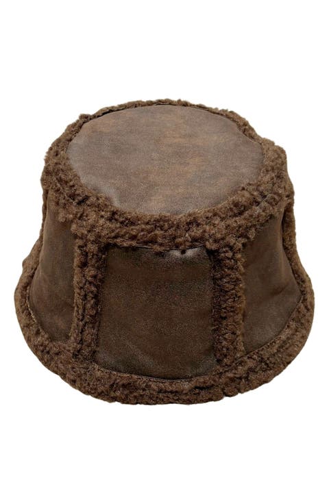 Faux Leather Faux Shearling Cloche