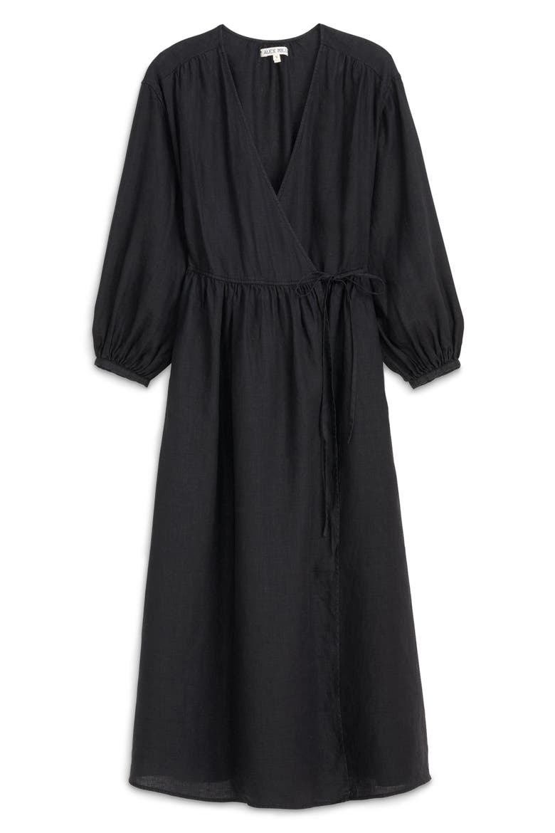 Lauren Long Sleeve Linen Wrap Dress, Main, color, RICH BLACK