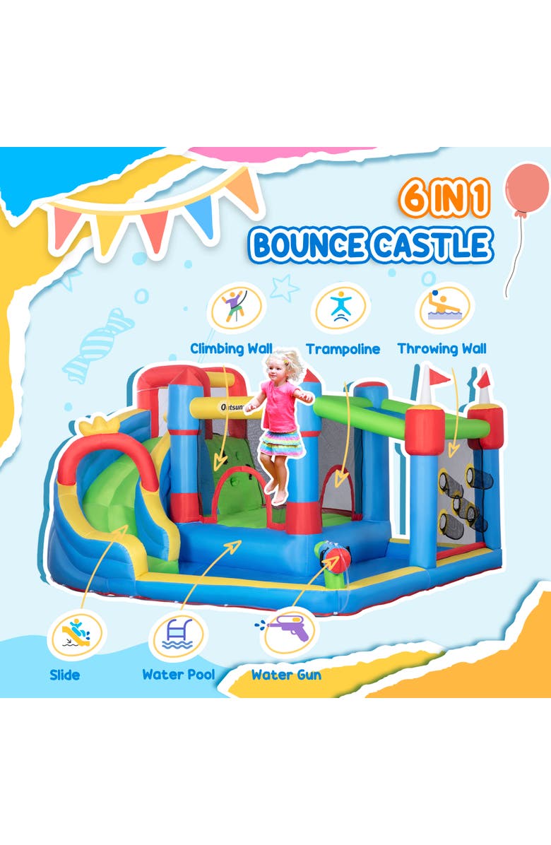 Outsunny 6-in-1 Inflatable Water Slide Bounce House, Alternate, color, Multi Color