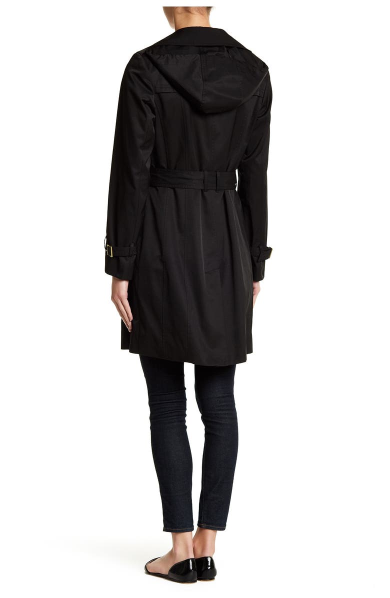 Cole Haan Signature Cole Haan Hooded Double-Breasted Trench Coat, Alternate, color, Black