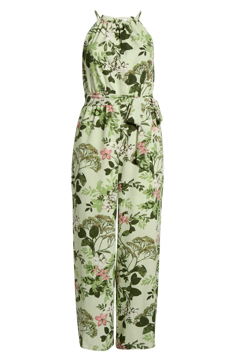 SUGARLIPS Zane Floral Lighthearted Trapeze Jumpsuit, Alternate, color, Green-Pink-Multi