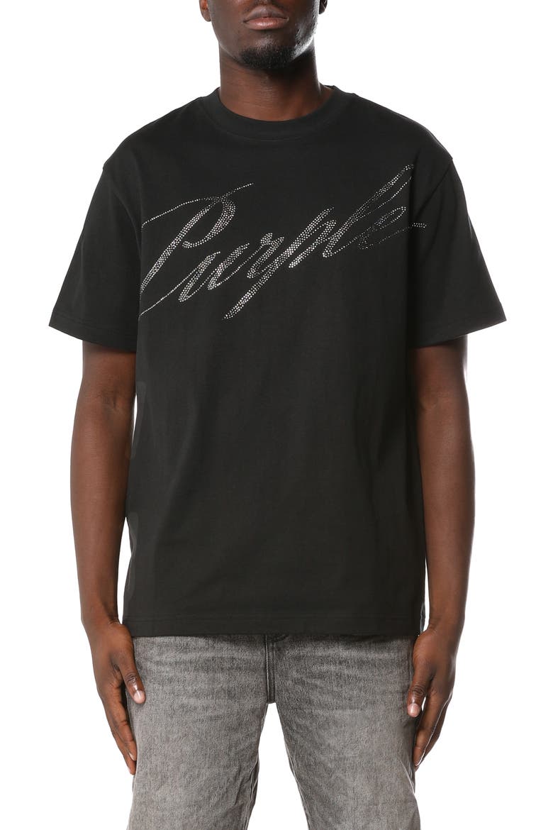 Crystal Embellished Logo Graphic T-Shirt, Main, color, BLACK