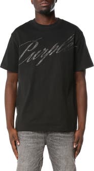 PURPLE BRAND Crystal Embellished Logo Graphic T-Shirt