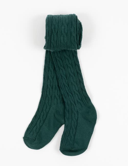 Leveret Girls Cable Knit Tights, Cotton Blend in Uniform Green 