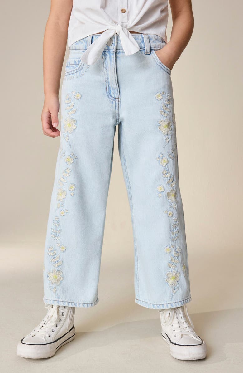 NEXT Kids' Floral Embroidered Jeans, Alternate, color, Blue