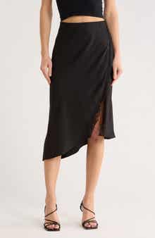 Leith Lace Trim Satin Midi Skirt