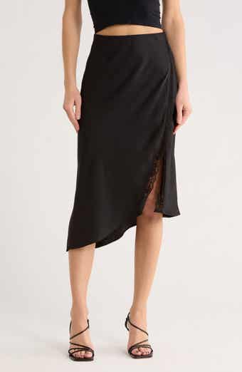 Leith Lace Trim Satin Midi Skirt