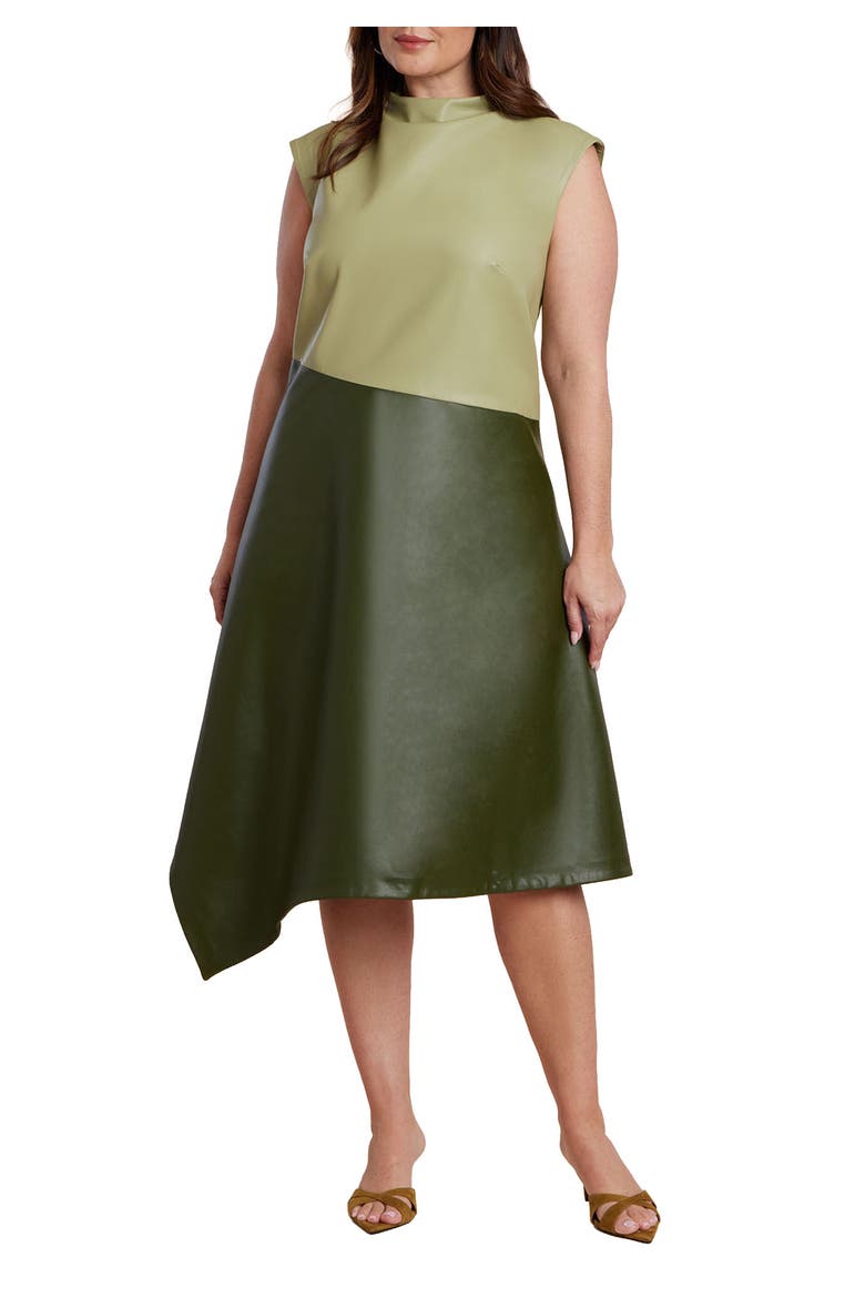 Colorblocked Draped Faux Leather Dress, Main, color, DARK FOREST GREEN