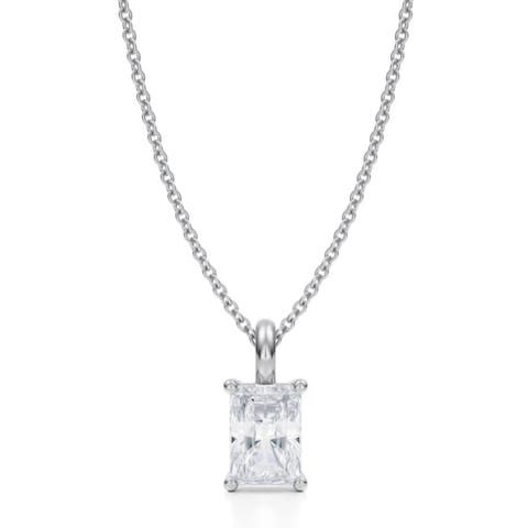 Radiant Solitaire Lab Diamond Pendant Necklace 14K 0.75ct