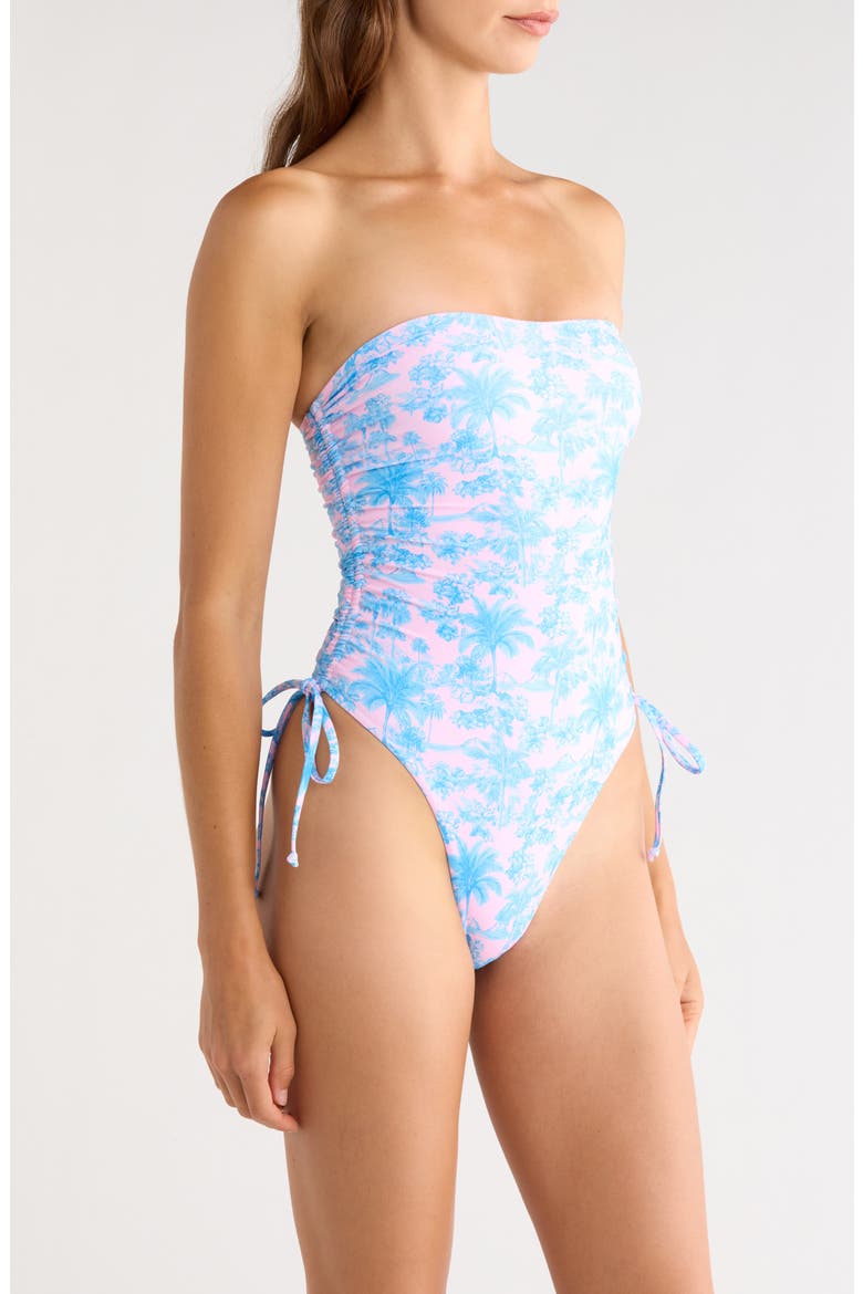 Ruched Bandeau One Piece Swimsuit, Alternate, color, PALOMA