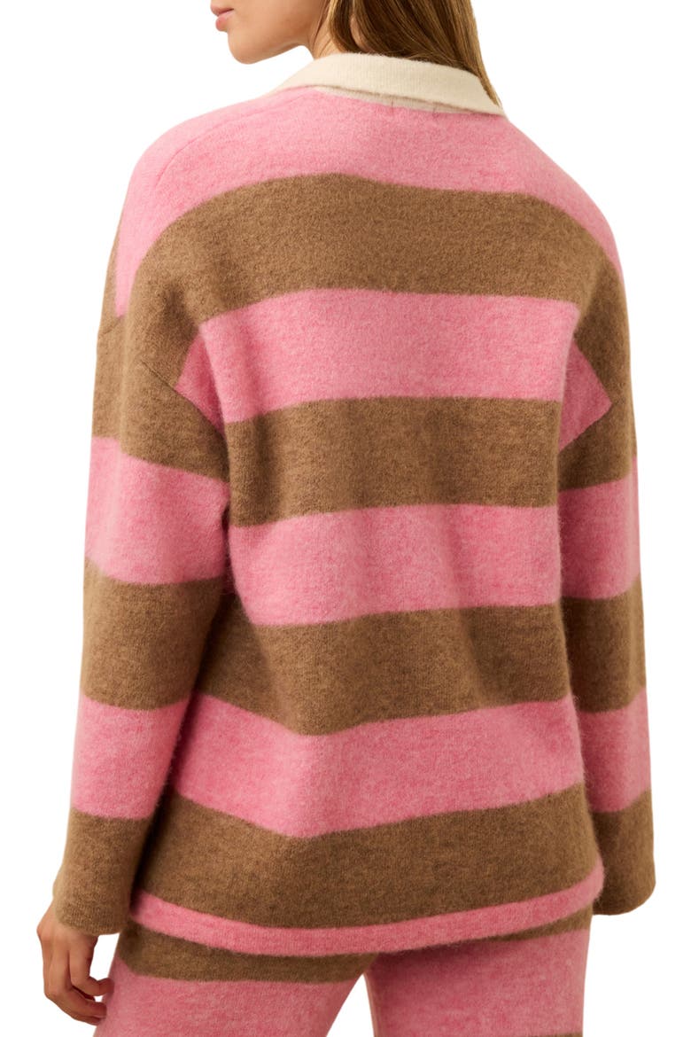 Apres Stripe Long Sleeve Sweater Polo, Alternate, color, PINK SPRITZ
