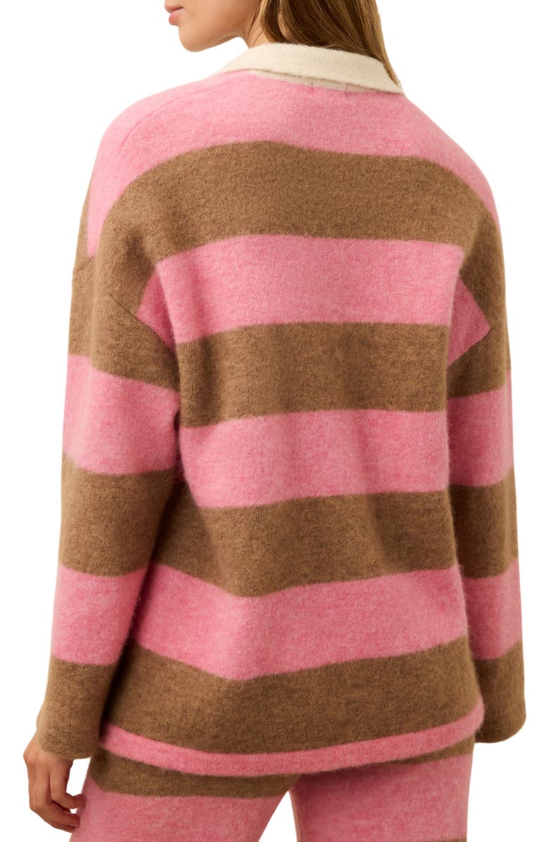 Faherty Apres Stripe Long Sleeve Sweater Polo, Alternate, color, Pink Spritz