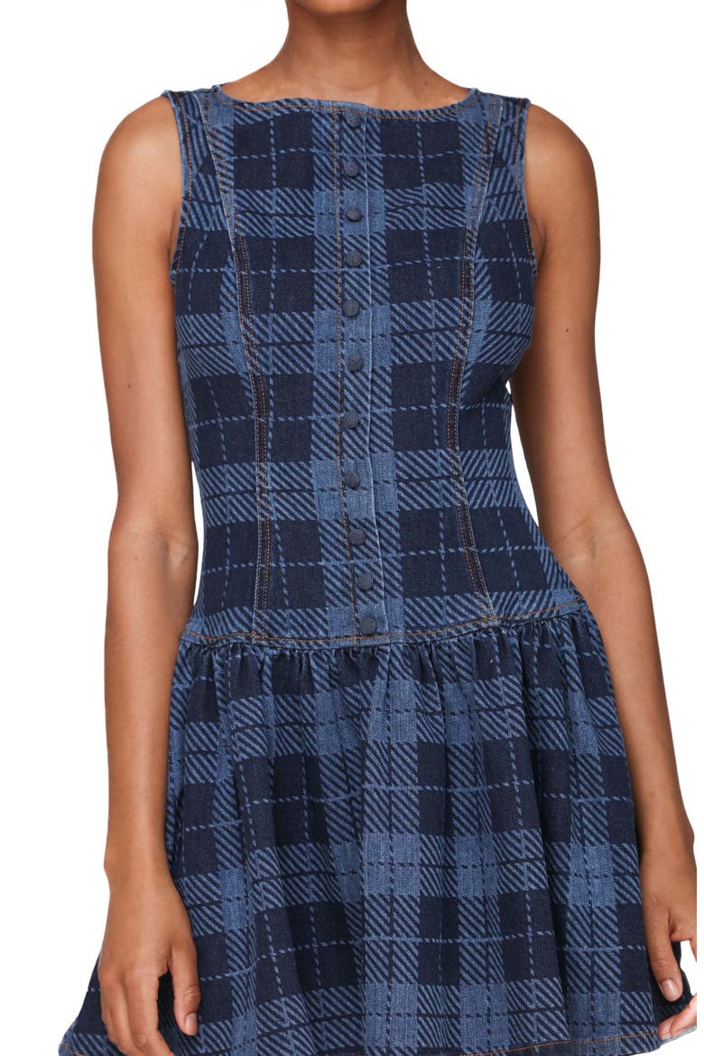 Plaid Drop Waist Sleeveless Minidress, Alternate, color, ROYAL BLUE PLAID