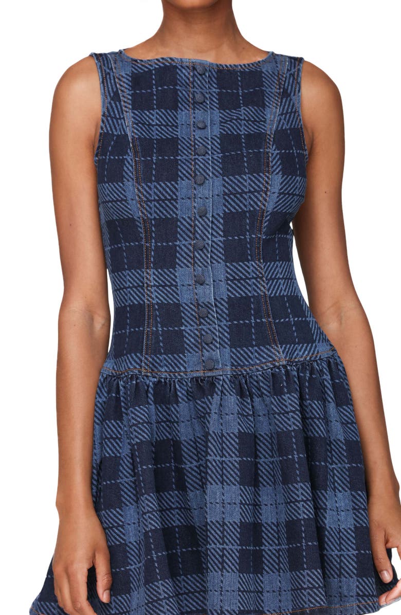 Avec Les Filles Plaid Drop Waist Sleeveless Minidress, Alternate, color, Royal Blue Plaid
