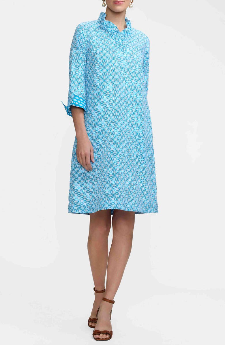 Foxcroft Tammy Geo Lattice Cotton Shirtdress, Main, color, Blue/White