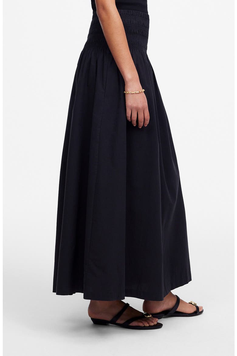 Smocked Waist Cotton Poplin Midi Skirt, Alternate, color, JET BLACK