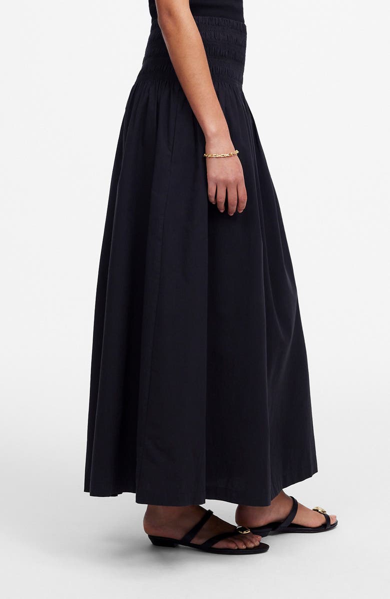 Madewell Smocked Waist Cotton Poplin Midi Skirt, Alternate, color, Jet Black