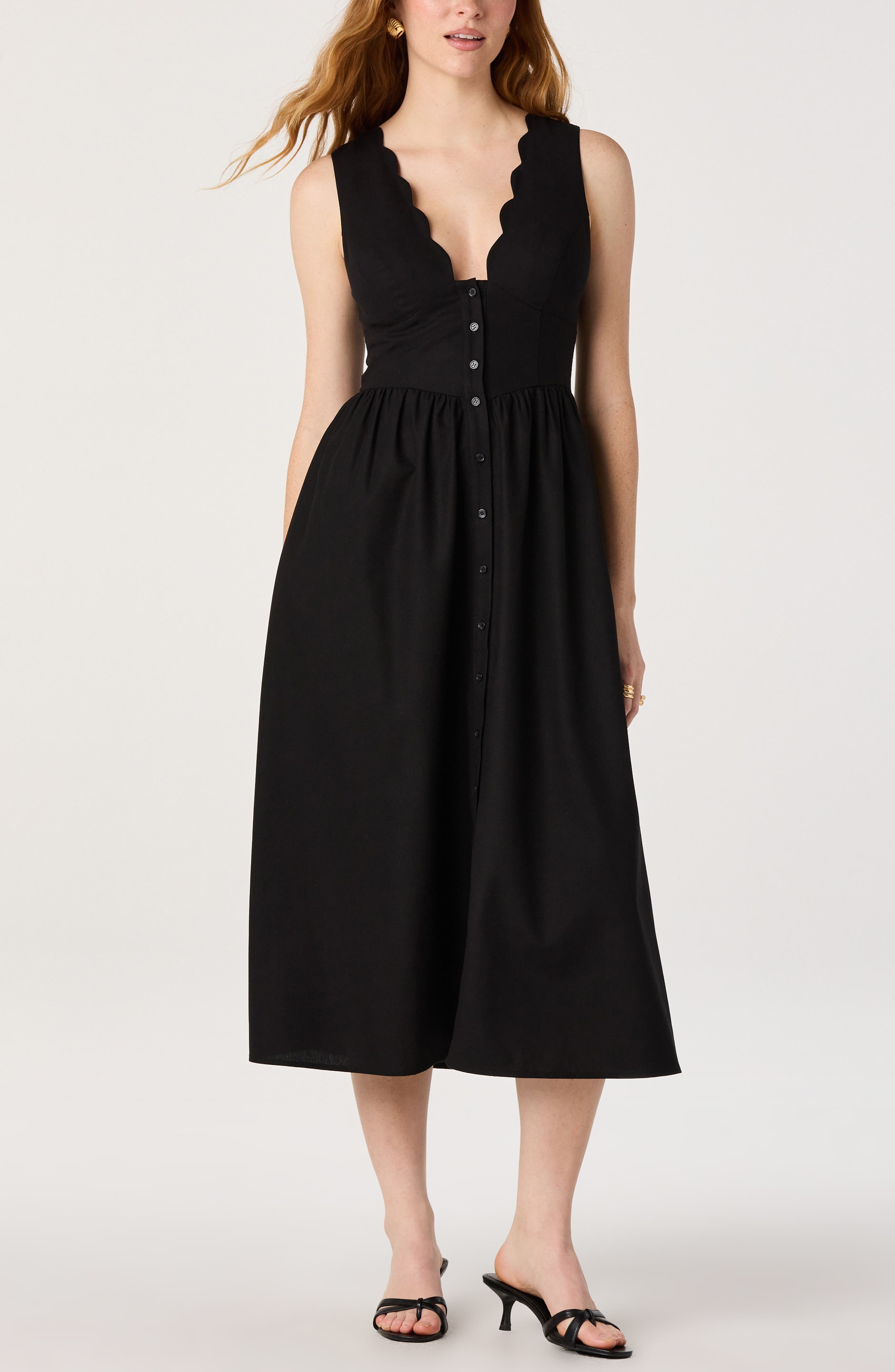 ASTR the Label Cory Scallop Neck Sleeveless Midi Shirtdress — фото 5