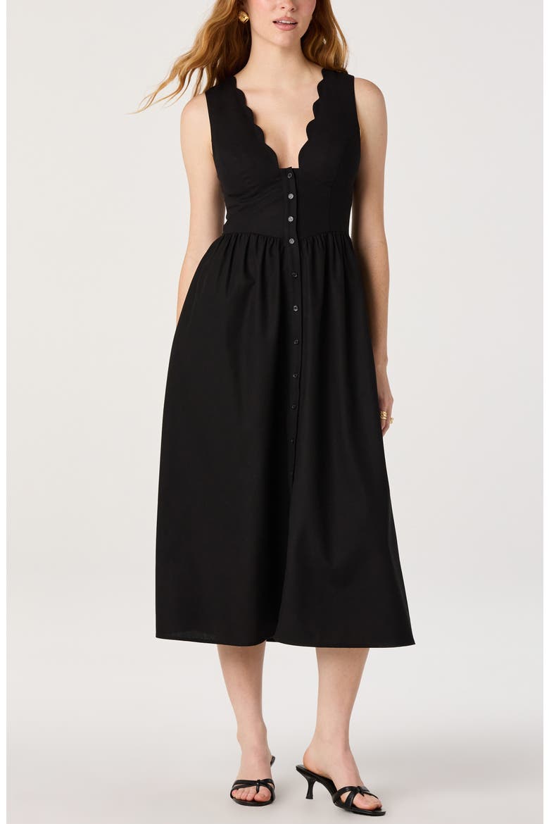 Cory Scallop Neck Sleeveless Midi Shirtdress, Alternate, color, BLACK