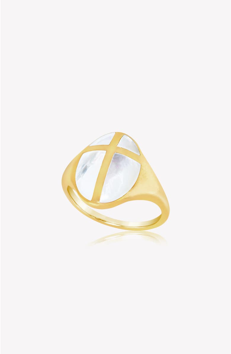 Rizen Jewelry Mother Of Pearl Cross Ring, Alternate, color, 18K Gold