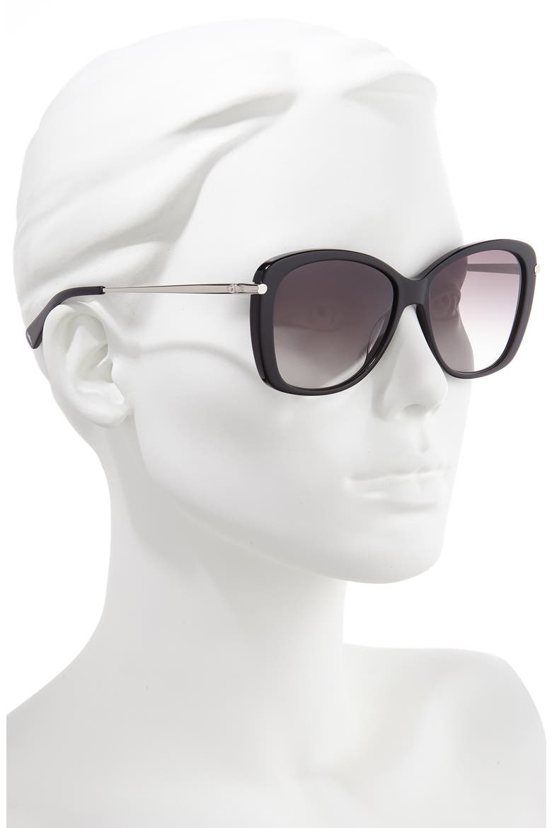 56mm Gradient Lens Butterfly Sunglasses, Alternate, color, EBONY/ BLACK