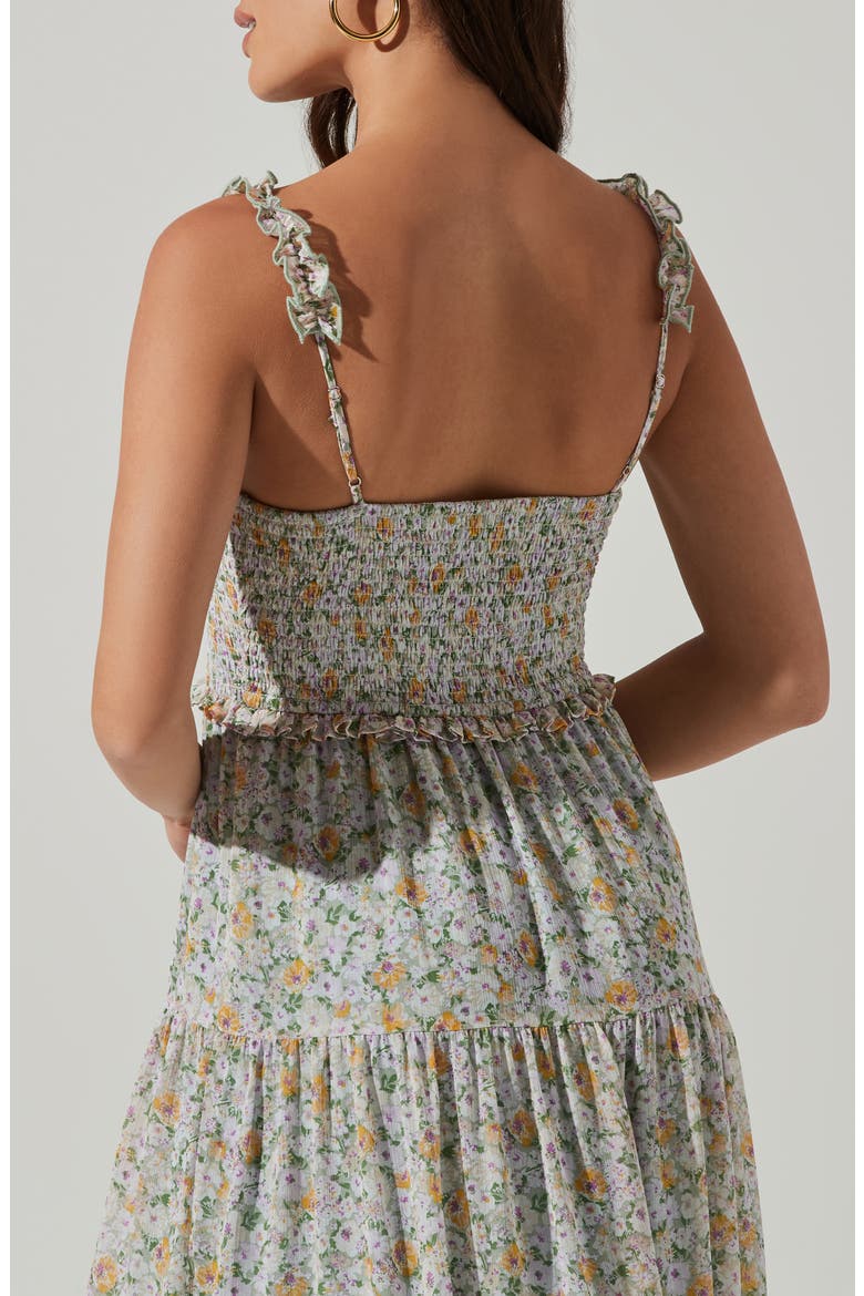 Floral Smocked Tiered Midi Dress, Alternate, color, LILAC GREEN FLORAL