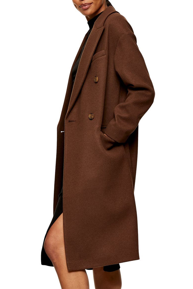 Brooke Double Breasted Long Coat, Alternate, color, DARK BROWN