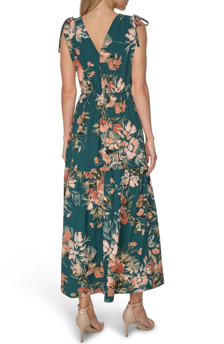 Calvin Klein Floral Print Tie Strap Maxi Dress, Alternate, color, Malachite Multi