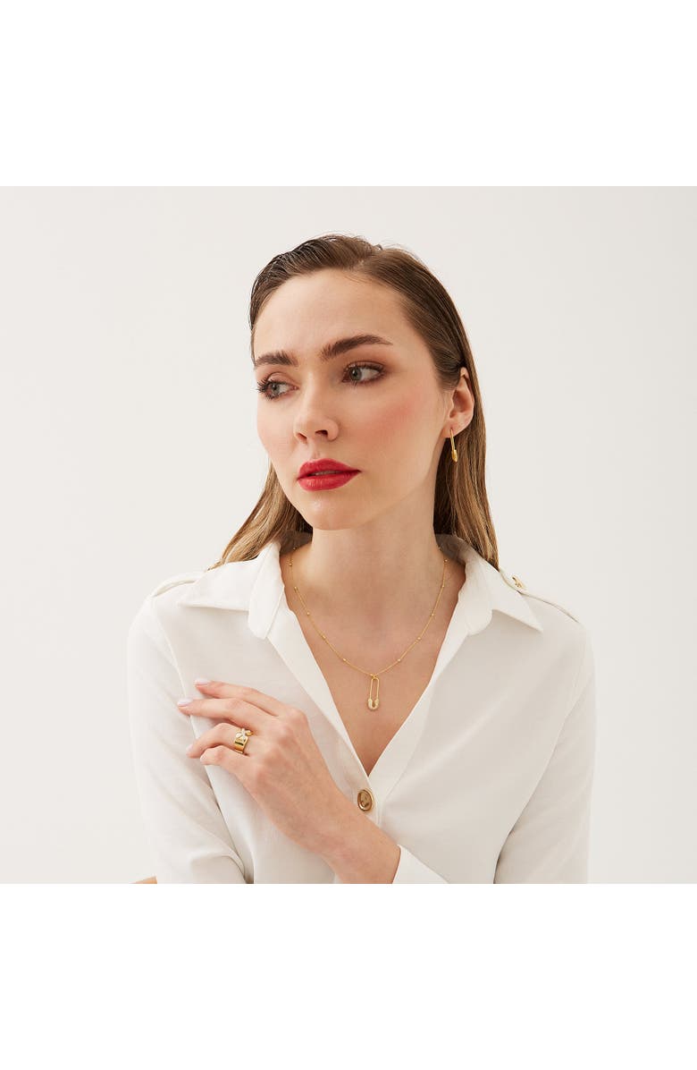 Spero London Sterling Silver Jewelled Safety Pin Necklace With Beaded Chain, Alternate, color, Silver