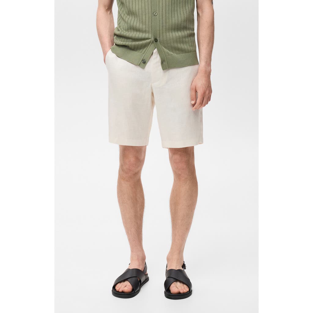 Mango Slim Fit Linen Bermuda Shorts In Gray