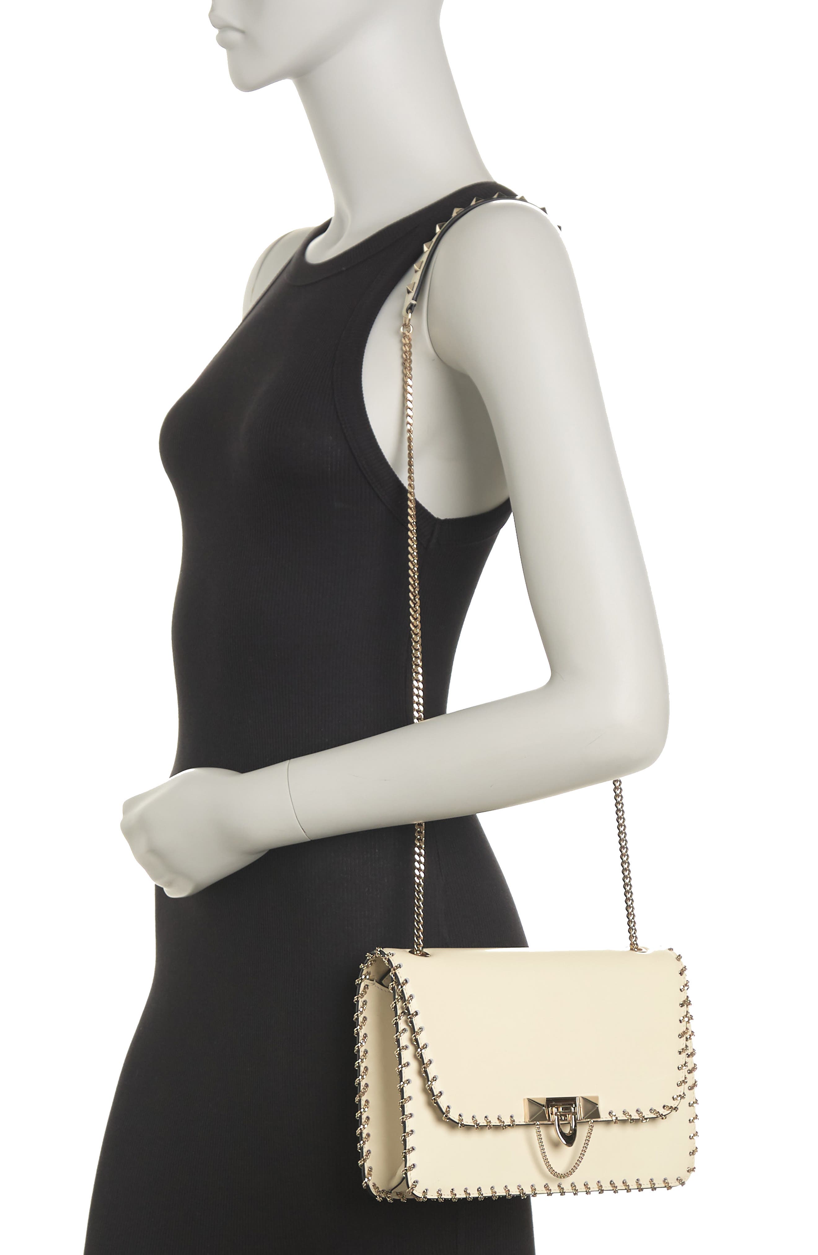 Valentino Garavani Demilune Whipstitch Leather Shoulder Bag, Alternate, color, 