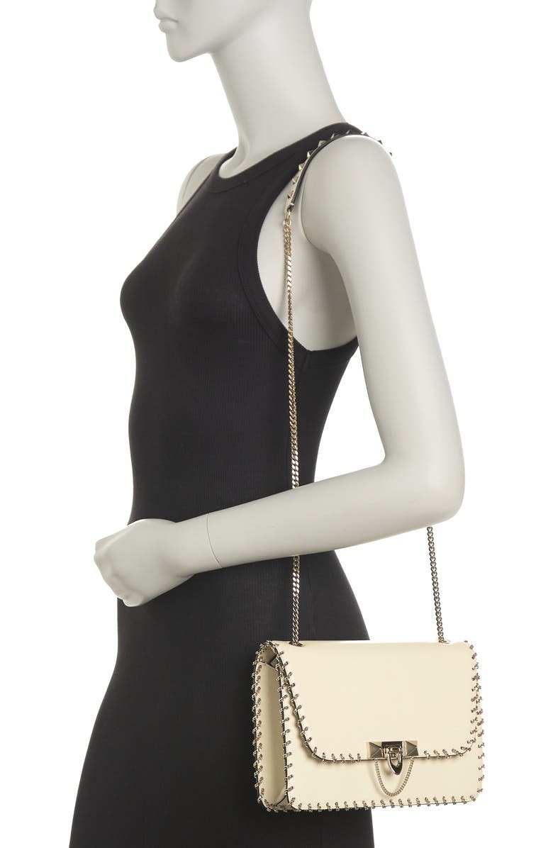 Valentino Garavani Demilune Whipstitch Leather Shoulder Bag, Alternate, color,