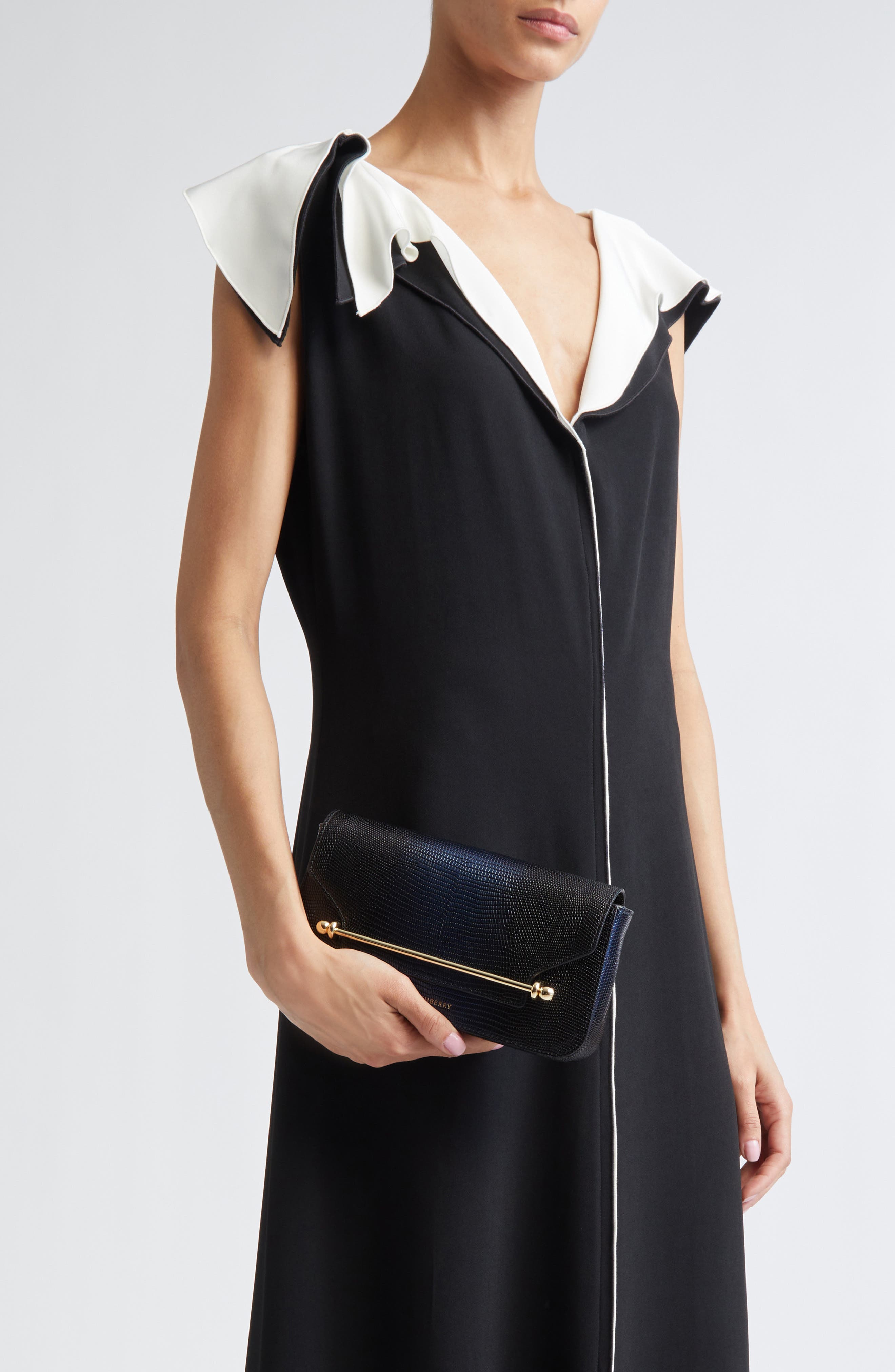 Strathberry East/West Lizard Embossed Leather Shoulder Bag, Alternate, color, Blue