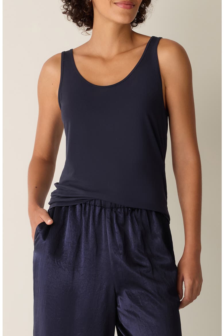 Slim Fit Scoop Neck Silk Tank, Main, color, INK