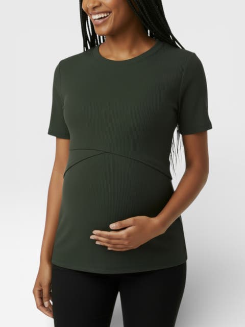 Crew Neck Cross Over Nursing Short Sleeve Top