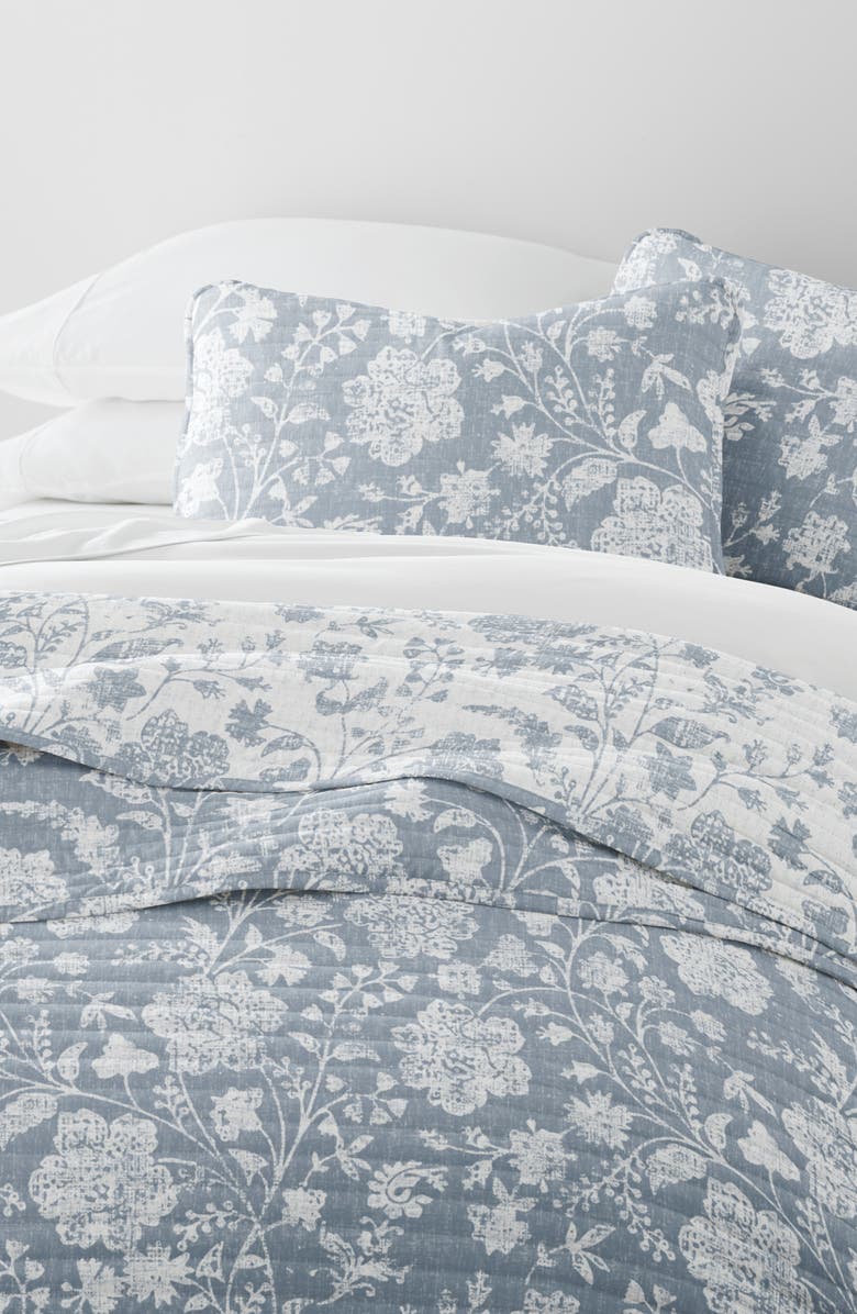 HOMESPUN Pattern Reversible Quilt & Sham Set, Alternate, color, Floral Light Blue