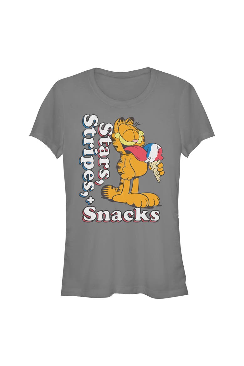 Junior's Stars Stripes and Snacks Short Sleeve Graphic T-Shirt, Main, color, Charcoal