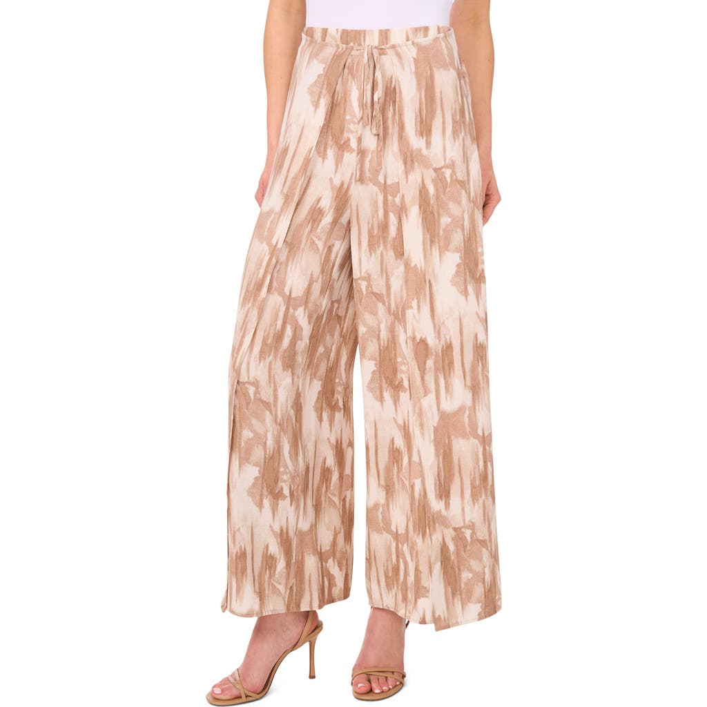 Halogen ® Tie Front Overlay Wide Leg Pants In Oxford Tan Marble